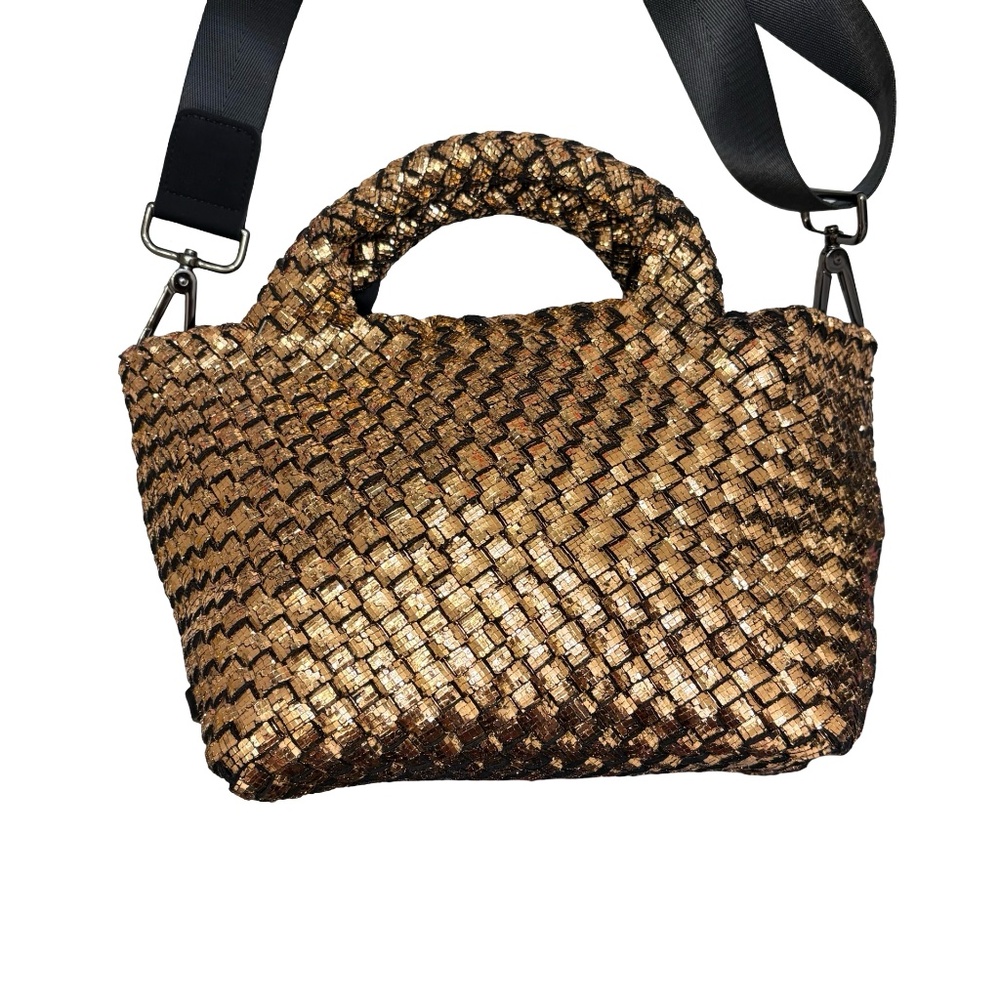 Naghedi st Barths small hanwoven metallic copper tote crossbody bag